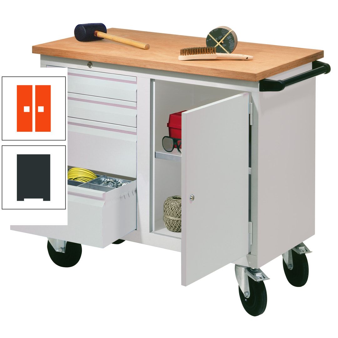 Mobile Werkbank - Werkstattwagen - 915 x 1.090 x 600 mm - 4 Schubladen und Schrankfach - anthrazitgrau