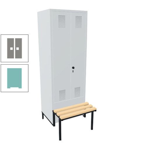 Doppel-Spind, Garderobenschrank, Buche Sitzbank integriert, 2 Abteile a 400 mm, Korpus anthrazitgrau, Tür anthrazitgrau, 1.850 x 800 x 815 mm (HxBxT)