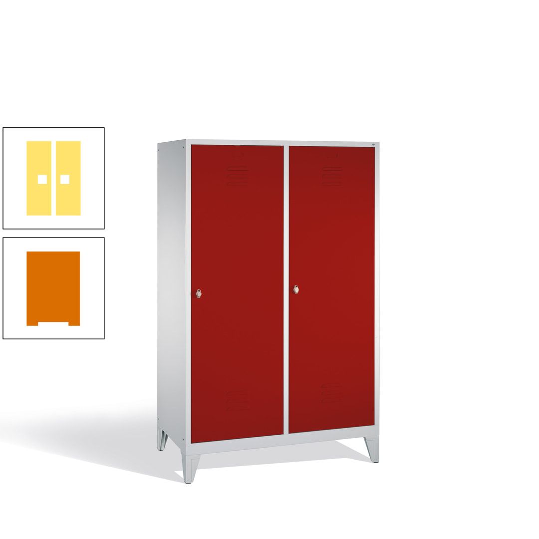 Doppel-Spind mit 2 Großtüren, Garderobenschrank mit Füßen, 4 Abteile a 300 mm, Korpus anthrazitgrau, Tür anthrazitgrau, 1.850 x 1.190 x 500 mm (HxBxT)
