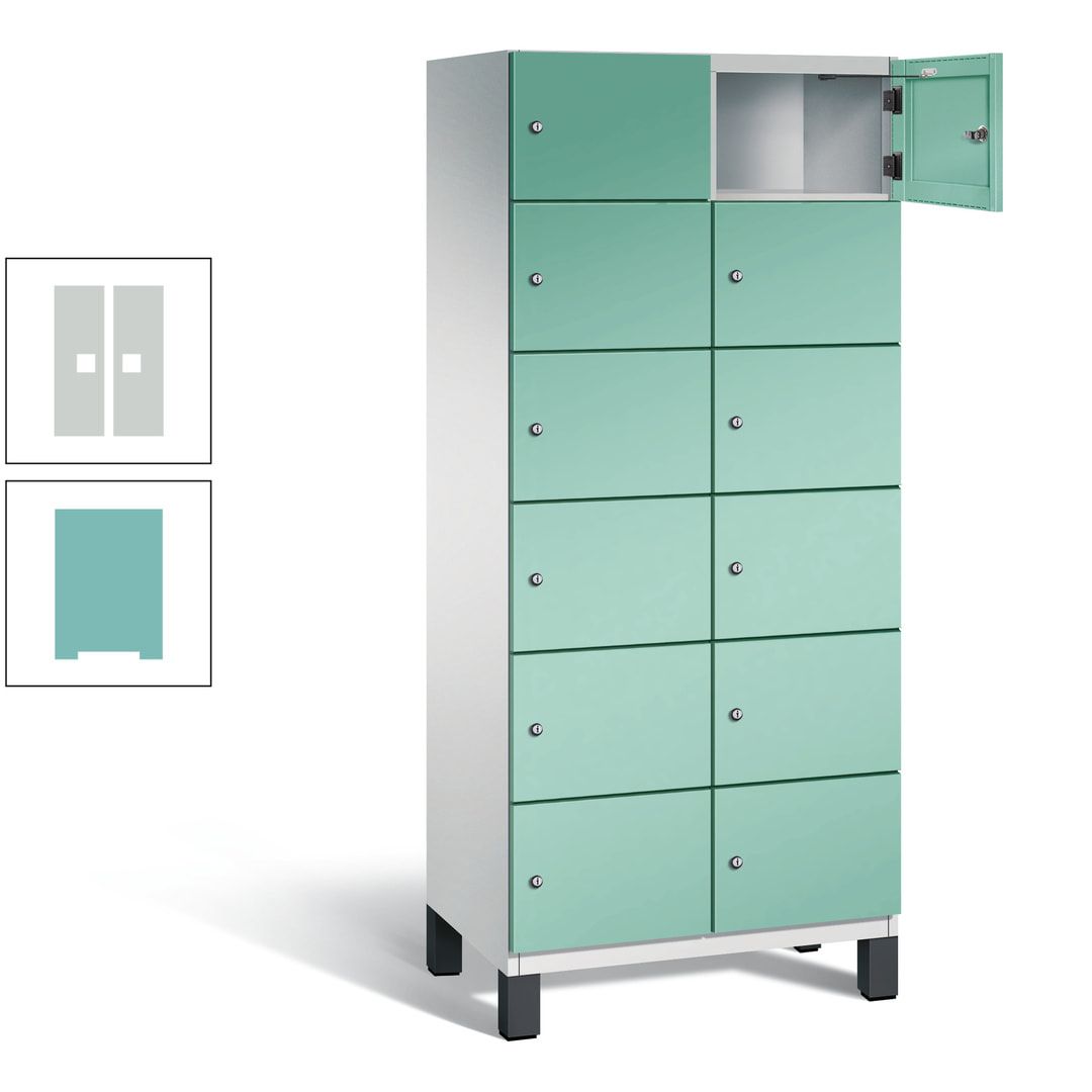 Fächerschrank, Stahlschrank, 12 Fächer, Türöffnungsbegrenzer, Füße, 1.980 x 800 x 525 mm (HxBxT), Korpus anthrazitgrau, Front anthrazitgrau