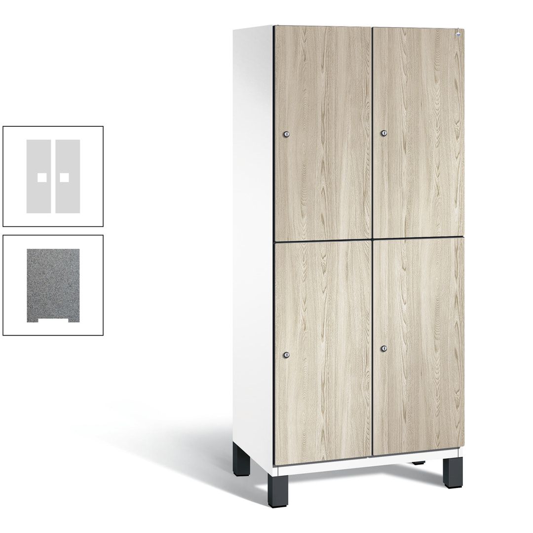 Fächerschrank, Garderobenschrank, mit Füßen, 2 Abteile, 1.980 x 800 x 525 mm (HxBxT), Korpus anthrazitgrau, Tür Donau-Ahorn