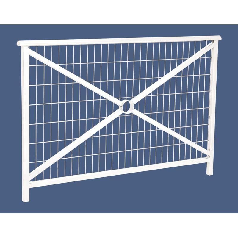 Geländer Kreuz und Gitter - 1.000 x 1.500 mm - abgerundeter Handlauf - Farbe enzianblau - Außengeländer Systemgeländer