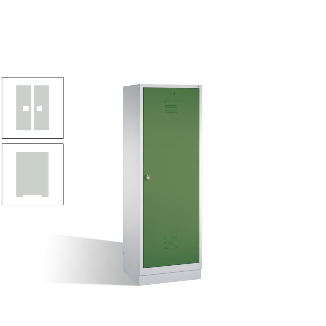 Doppel-Spind mit Großtür, Garderobenschrank mit Sockel, 2 Abteile a 300 mm, Korpus anthrazitgrau, Tür anthrazitgrau, 1.800 x 610 x 500 mm (HxBxT)