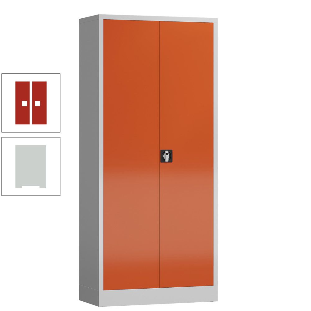Aktenschrank, Büroschrank, abschließbar, Flügeltüren, 4 Fachböden, 1.800 x 800 x 380 mm (HxBxT), Stahl, Korpus und Türen lichtgrau
