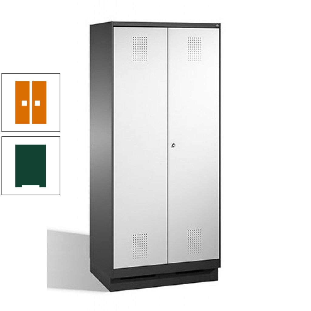 Doppel-Spind, Doppeltüren, Garderobenschrank mit Sockel, 2 Abteile a 400 mm, Korpus anthrazitgrau, Tür anthrazitgrau, 1.800 x 800 x 500 mm (HxBxT)