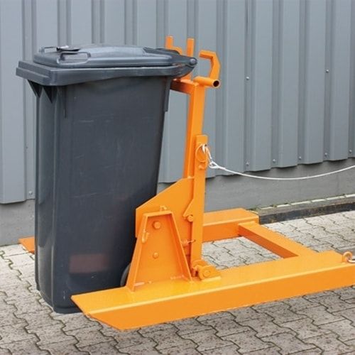 Mülltonnenkipper für Gabelstapler geeignet für 240 Liter Tonne, Selbstkipper, Seilzug, Kettensicherung, Traglast 600 kg, Farbe anthrazitgrau