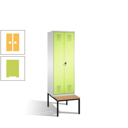 Doppel-Spind, Garderobenschrank, Buche Sitzbank untergebaut, 2 Abteile a 300 mm, Korpus anthrazitgrau, Tür anthrazitgrau, 2.090 x 600 x 815 mm (HxBxT)