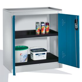 C+P Umweltschrank mit 2 Wannenböden je 22 l Volumen, für wassergefährdende Stoffe, 1.000 x 930 x 500 mm (HxBxT), Korpus lichtgrau, Front wählbar