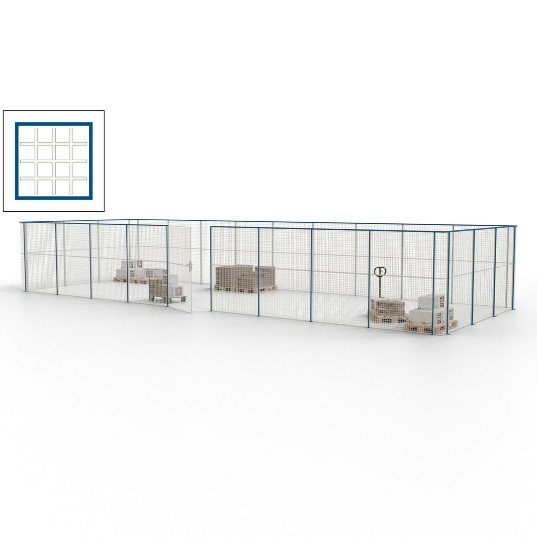 Maschinen Schutzgitter - Hallentrennwand - Sicherheitszaun - Tür - 36 m - 2.200 x 13.900 x 4.900 mm (HxBxT) - enzianblau