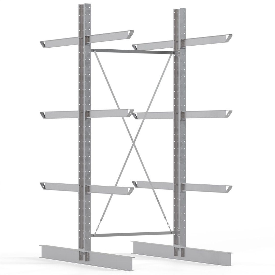 Doppelseitiges Kragarmregal feuerverzinkt, für Außenbereiche - Anbauregal - 3.500 x 2.580 mm (HxT) - Feldbreite 1.500 mm - 800 kg - KARL heavy