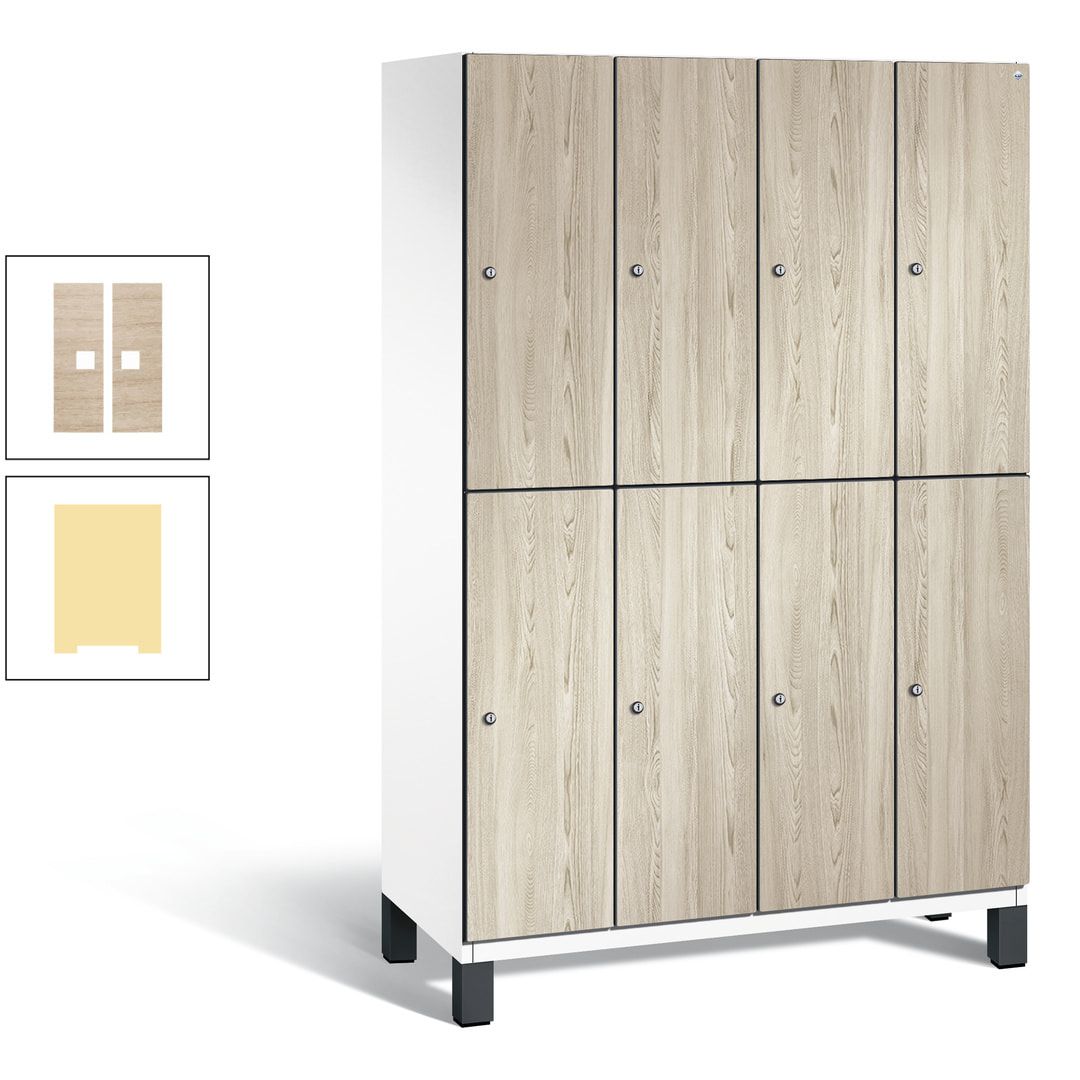 Fächerschrank, Garderobenschrank, mit Füßen, 4 Abteile, 1.980 x 1.200 x 525 mm (HxBxT), Korpus anthrazitgrau, Tür Donau-Ahorn