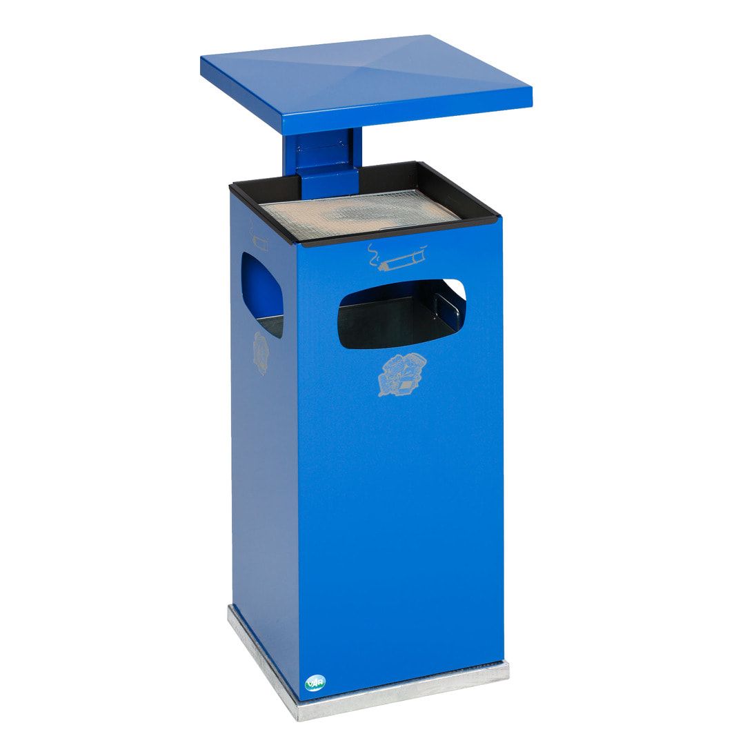 Abfallbehälter-Aschenbecher für Außen (HxBxT)910x395x395 mm - Farbe enzianblau