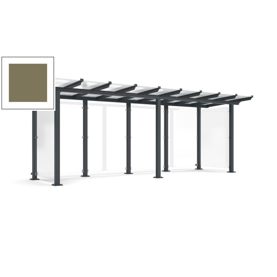 Unterstand mit Pultdach und Sicherheitsglas - feuerverzinkt und farbbeschichtet - 2.435 x 6.850 x 2.090 (HxBxT) - Farbe Achatgrau