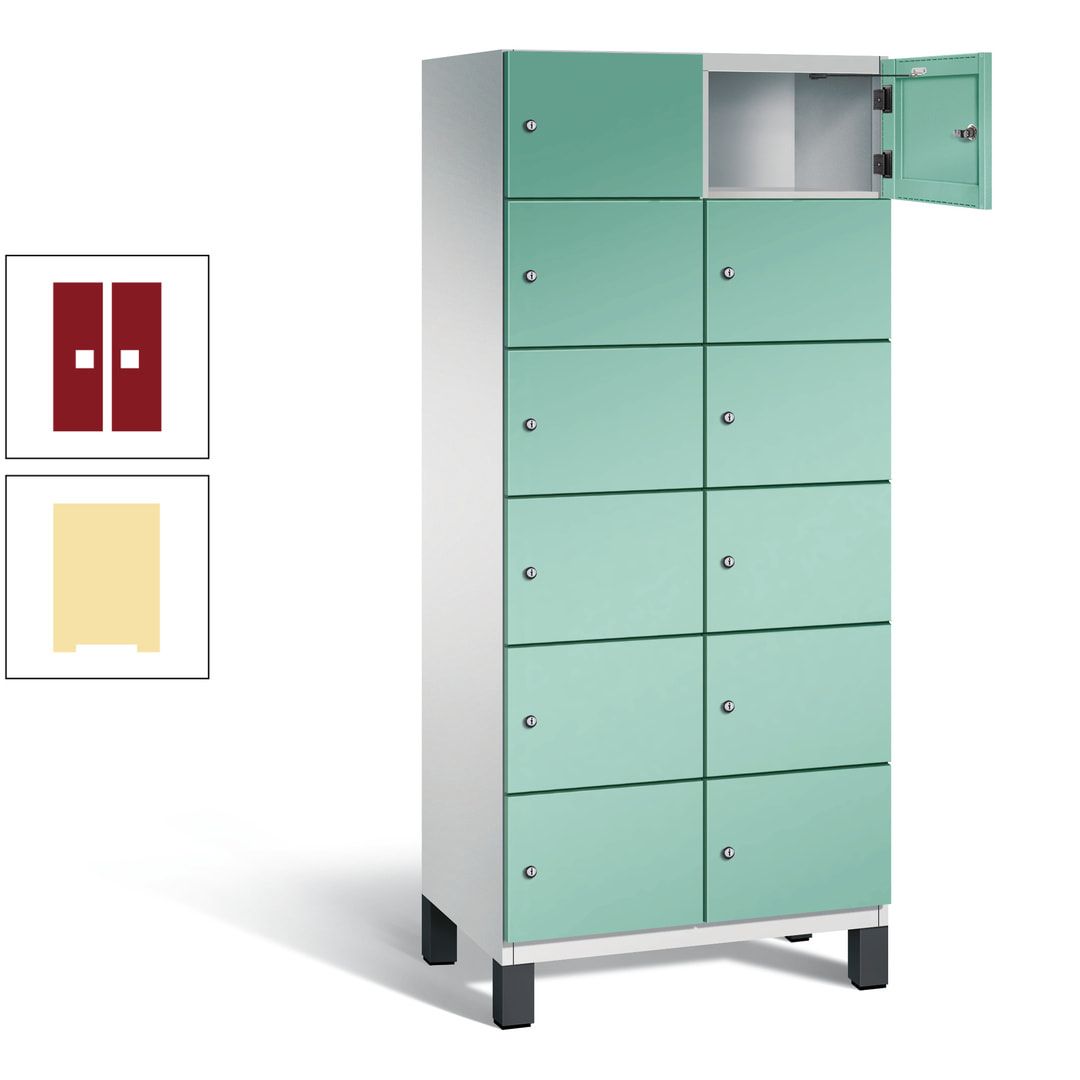 Fächerschrank, Stahlschrank, 12 Fächer, Türöffnungsbegrenzer, Füße, 1.980 x 800 x 525 mm (HxBxT), Korpus anthrazitgrau, Front anthrazitgrau