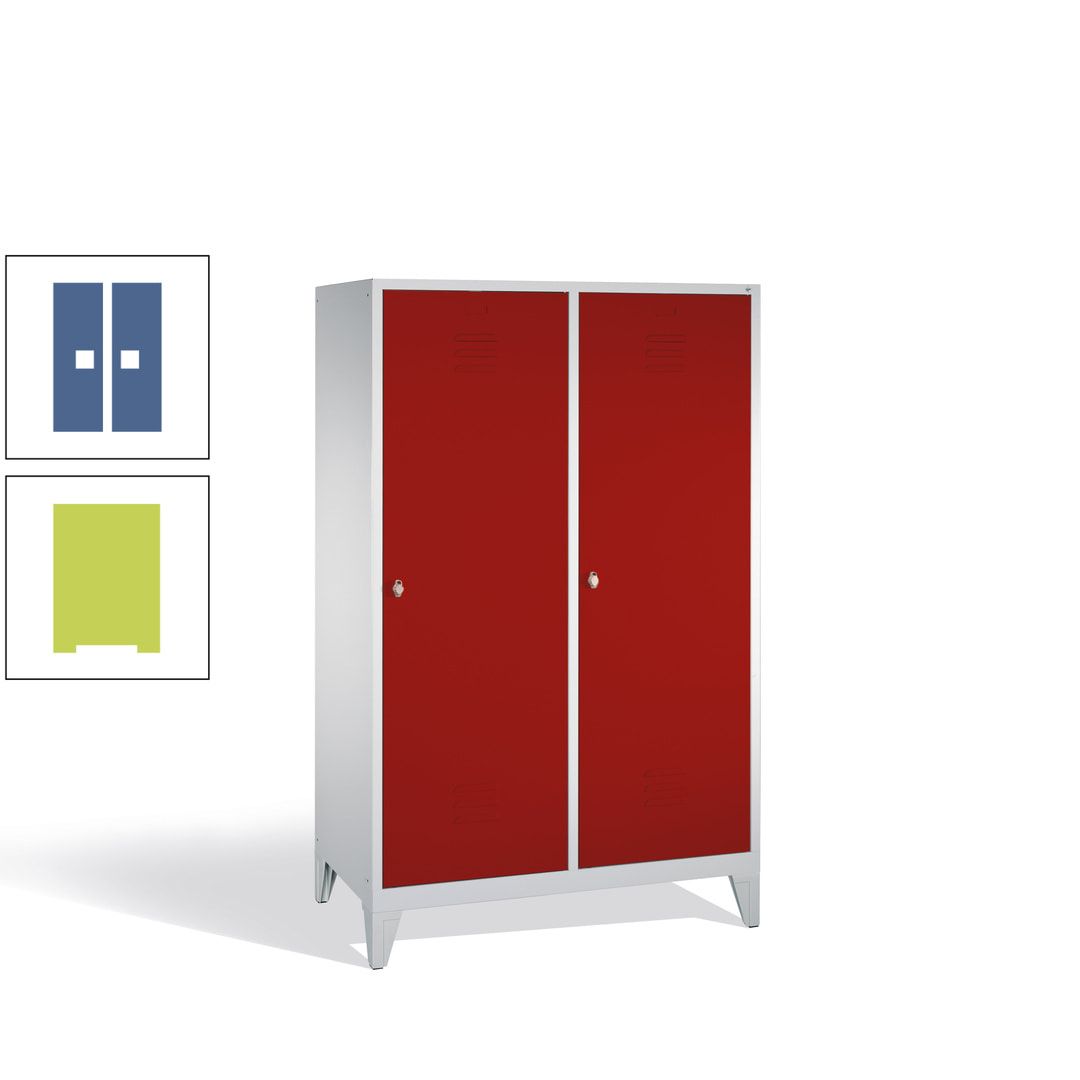Doppel-Spind mit 2 Großtüren, Garderobenschrank mit Füßen, 4 Abteile a 300 mm, Korpus anthrazitgrau, Tür anthrazitgrau, 1.850 x 1.190 x 500 mm (HxBxT)