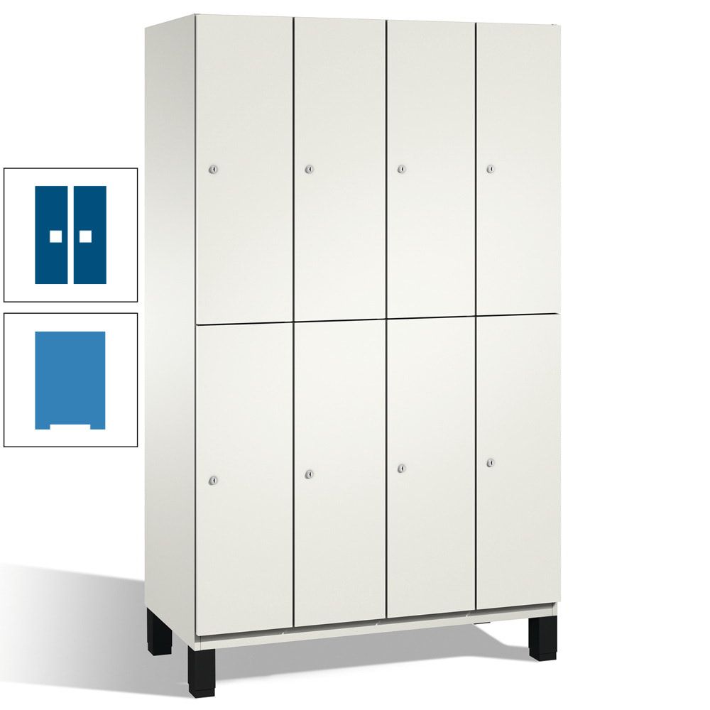 Fächerschrank, Stahlschrank, doppelstöckig, 8 Fächer, mit Füßen, Korpus enzianblau, Tür Fernblau, 1.980 x 1.200 x 525 mm (HxBxT)