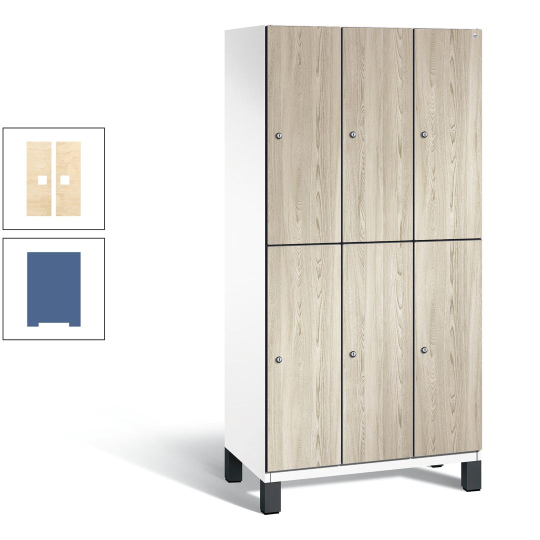 Fächerschrank, Garderobenschrank, mit Füßen, 3 Abteile, 1.980 x 900 x 525 mm (HxBxT), Korpus anthrazitgrau, Tür Donau-Ahorn