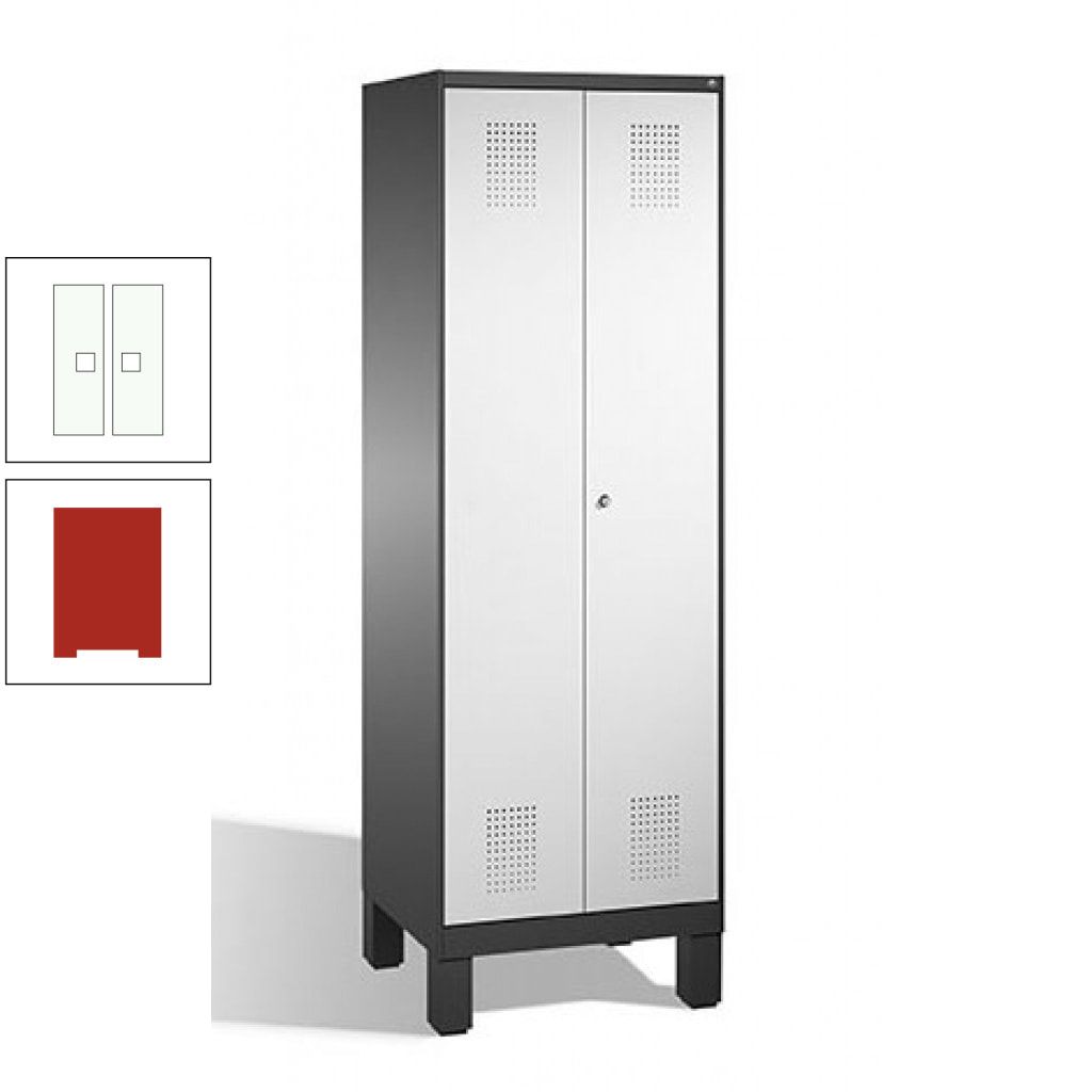 Doppel-Spind, Doppeltüren, Garderobenschrank mit Füßen, 2 Abteile a 300 mm, Korpus anthrazitgrau, Tür anthrazitgrau, 1.850 x 600 x 500 mm (HxBxT)
