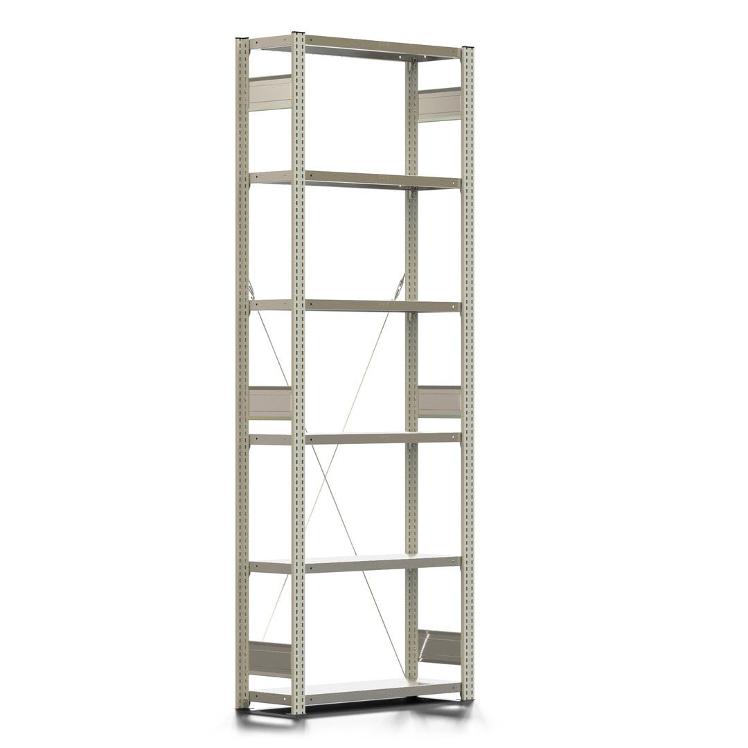 Fachbodenregal mit Tiefenriegel - 350 kg - 2.500 x 875 x 326 mm (HxBxT) - Anbauregal - 6 Böden - enzianblau - Lagerregal - Steckregal BERT