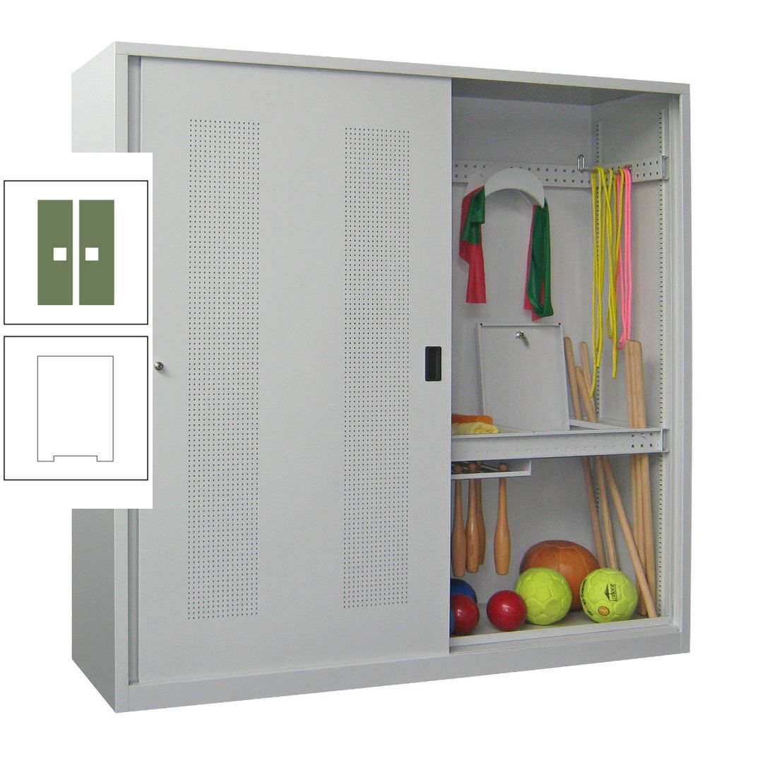 Ballschrank - Schiebetüren mit Lochfeld - Trennwand - 1.950x2.000x600 mm (HxBxT) - anthrazitgrau