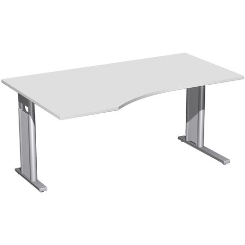 Eckschreibtisch, Ecke links, Füße einseitig verkürzt, C-Fuß Pro, höhenverstellbar, 680-820 x 1.600 x 1.000 mm (HxBxT), Gestell silber, Dekor Ahorn