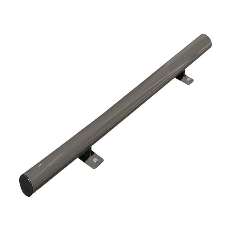Radstop aus Stahl, Parkplatzabgrenzung, Stahlrohr, Durchmesser 76 mm, Montage auf Bodenplatten, 116 x 1.800 mm (HxB), Farbe enzianblau