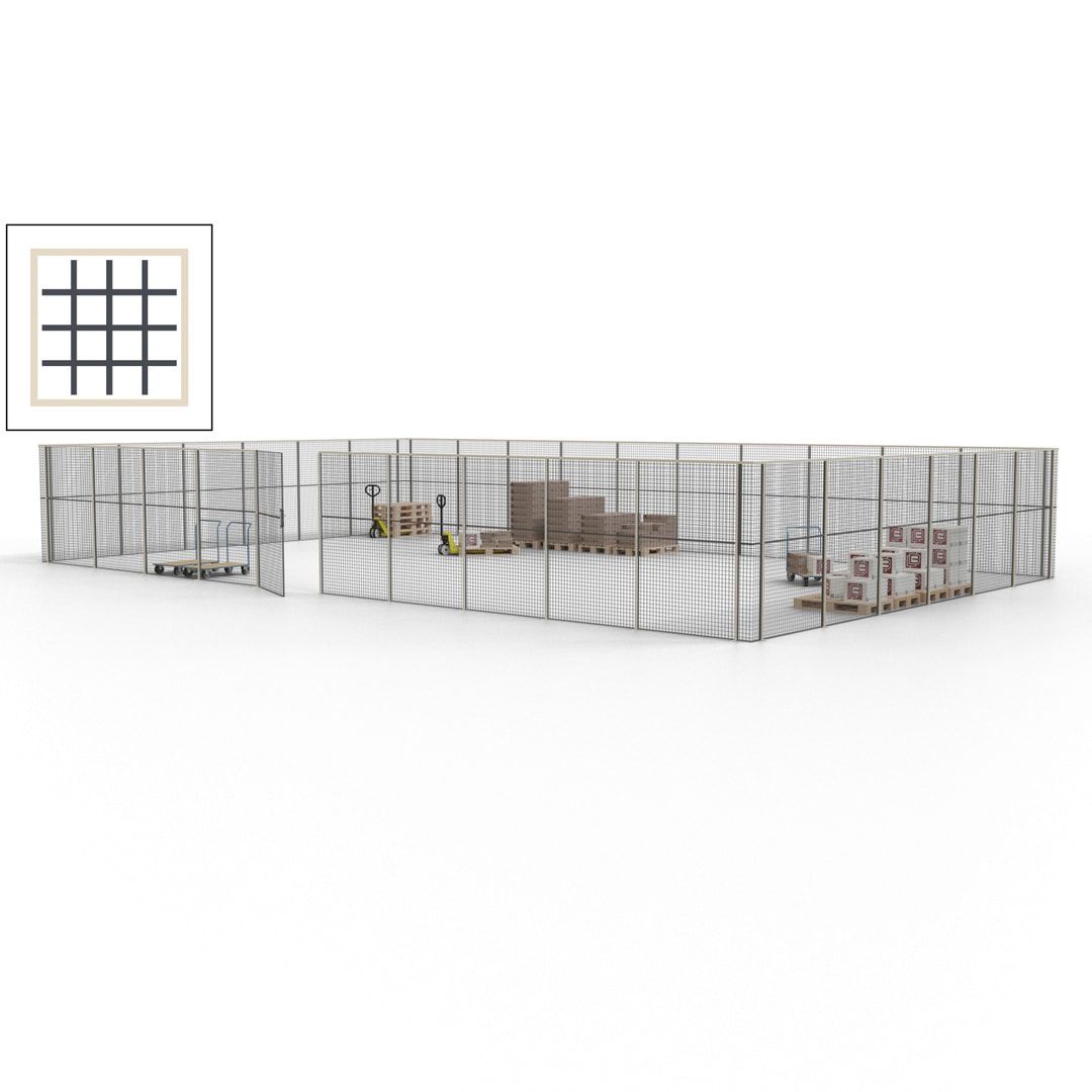 Maschinen Schutzgitter - Hallentrennwand - Sicherheitszaun - Tür - 48 m - 2.200 x 15.400 x 9.400 mm (HxBxT) - enzianblau