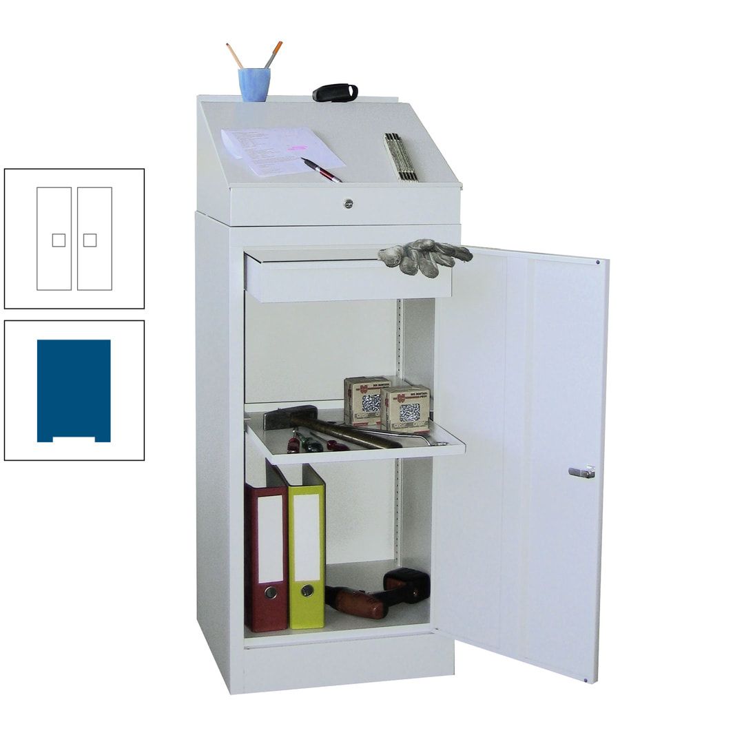 Stehpult mit Schrank - Vollblechtür - Zylinderschloss - 1 Einlegeboden, 1 Schublade - 1.270x500x500 mm (HxBxT) - anthrazitgrau