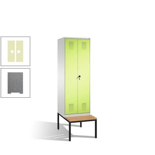 Doppel-Spind, Garderobenschrank, Buche Sitzbank untergebaut, 2 Abteile a 300 mm, Korpus anthrazitgrau, Tür anthrazitgrau, 2.090 x 600 x 815 mm (HxBxT)