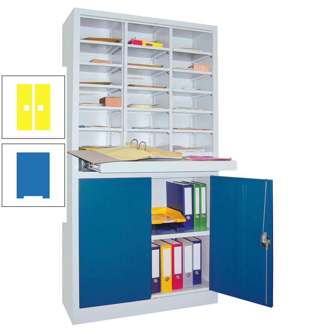 Aktenschrank - Büroschrank mit Sortierstation - 18 Fächer Ordnungsregal - Ausziehboden - 1.950 x 1.000 x 400 mm (HxBxT) - anthrazitgrau