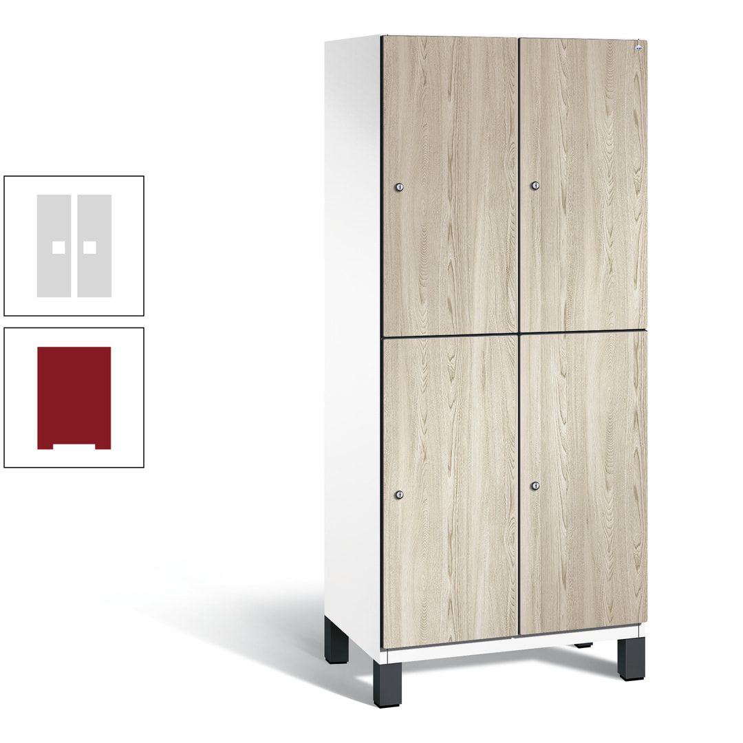 Fächerschrank, Garderobenschrank, mit Füßen, 2 Abteile, 1.980 x 800 x 525 mm (HxBxT), Korpus anthrazitgrau, Tür Donau-Ahorn