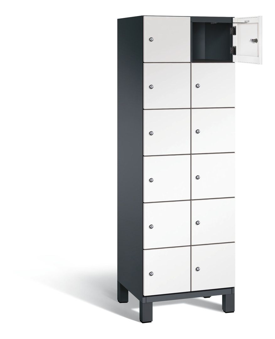 Fächerschrank, Stahlschrank, 12 Fächer, Türöffnungsbegrenzer, Füße, 1.980 x 600 x 525 mm (HxBxT), Korpus anthrazitgrau, Front anthrazitgrau
