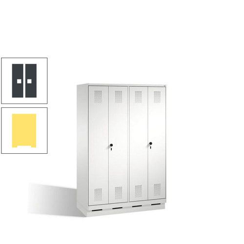 Doppel-Spind, Doppeltüren, Garderobenschrank mit Sockel, 4 Abteile a 300 mm, Korpus anthrazitgrau, Tür anthrazitgrau, 1.800 x 1.200 x 500 mm (HxBxT)