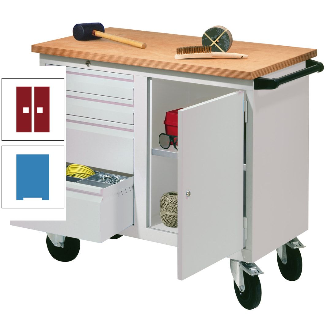 Mobile Werkbank - Werkstattwagen - 915 x 1.090 x 600 mm - 4 Schubladen und Schrankfach - anthrazitgrau