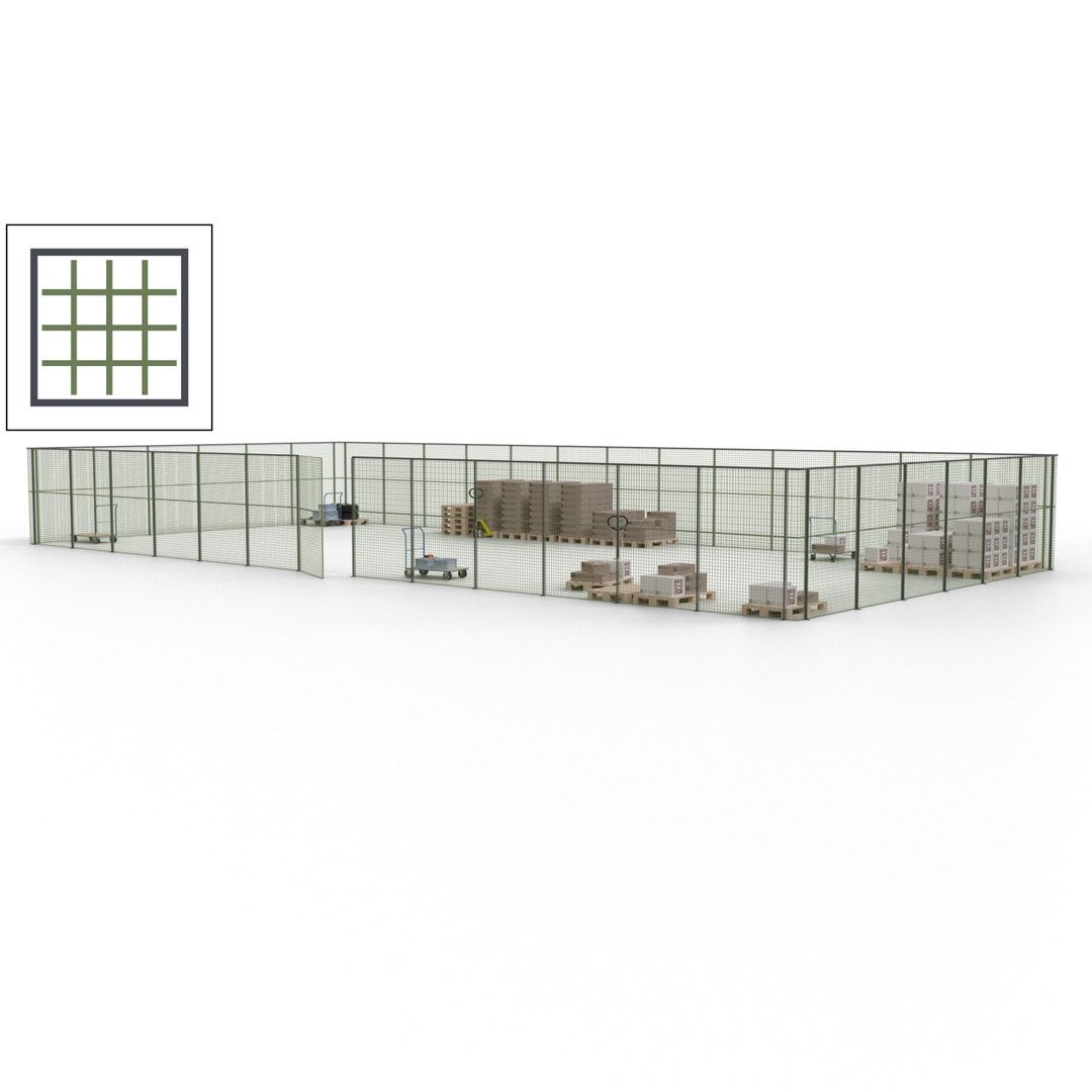 Maschinen Schutzgitter - Hallentrennwand - Sicherheitszaun - Tür - 57 m - 2.200 x 19.900 x 9.400 mm (HxBxT) - enzianblau
