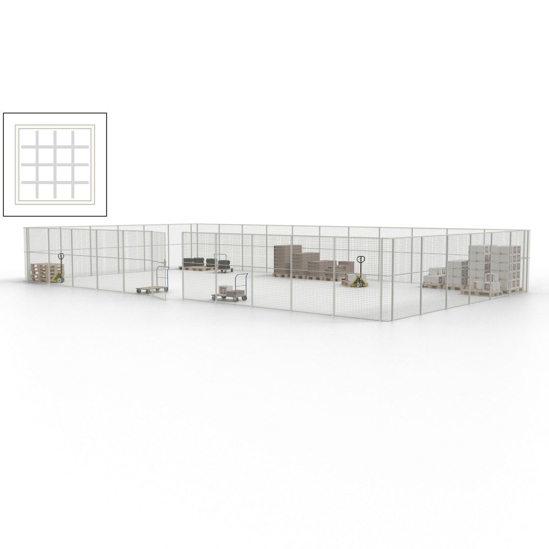 Maschinen Schutzgitter - Hallentrennwand - Sicherheitszaun - Tür - 51 m - 2.200 x 16.900 x 9.400 mm (HxBxT) - enzianblau