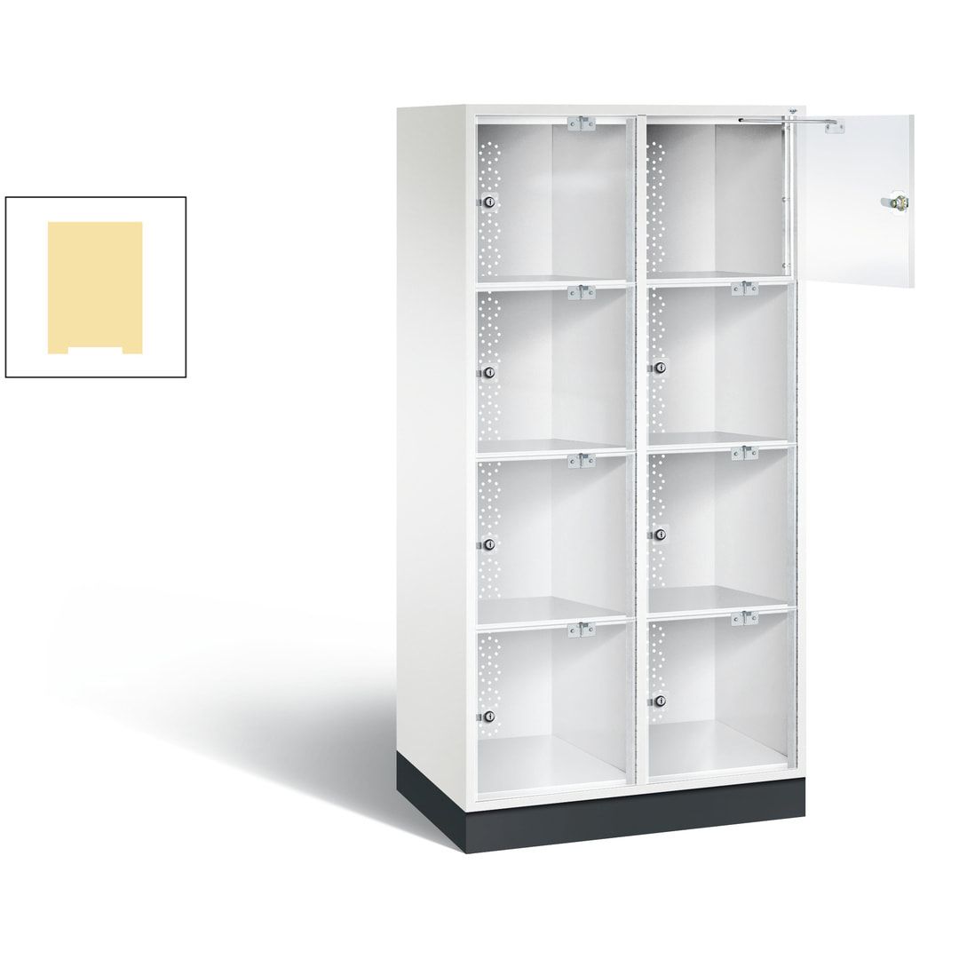 Schließfachschrank, Fächerschrank mit Türen aus Acrylglas, 2 Abteile, 8 Fächer, Zylinderschloss, 1.750 x 820 x 500 mm (HxBxT), Korpus anthrazitgrau