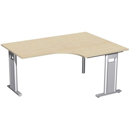 Eckschreibtisch, Eckteil 800 mm, Ecke rechts, Füße einseitig verkürzt, C-Fuß Pro, 720 x 1.600 x 1.200 mm (HxBxT), Gestell silber, Dekor Ahorn