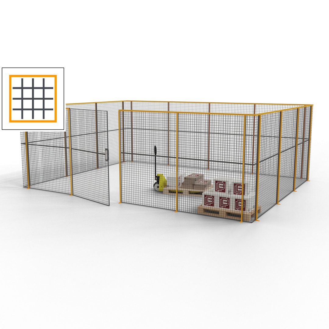 Maschinen Schutzgitter - Hallentrennwand - Sicherheitszaun - Tür - 21 m - 2.200 x 6.400 x 4.900 mm (HxBxT) - enzianblau