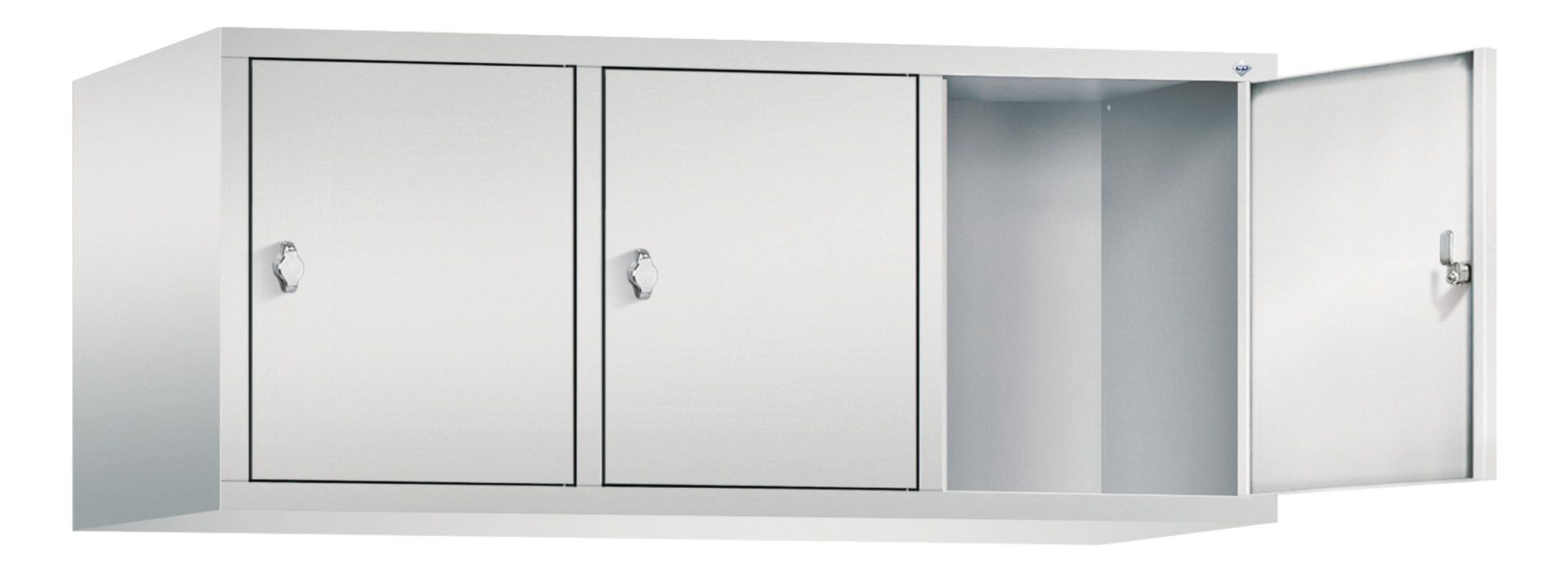 Aufsatzschrank für Spinde und Schließfachschränke, 3 Abteile, Korpus anthrazitgrau, Türen anthrazitgrau, 500 x 1.200 x 500 mm (HxBxT), Stahlschrank