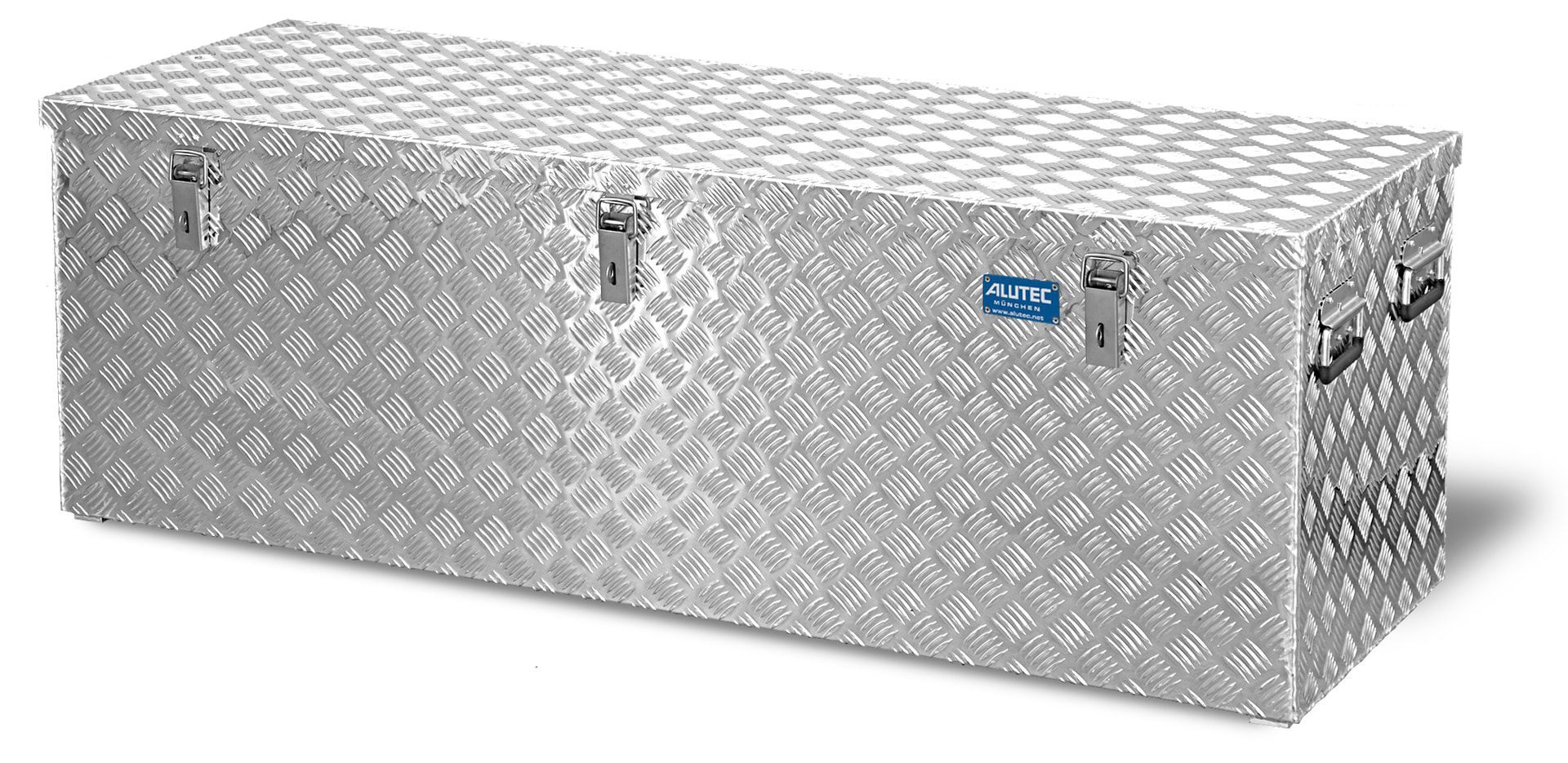Riffelblech Aluminiumbox - Transportbehälter - Deckel Gasdruckdämpfer - Griffe und Verschlüsse aus Edelstahl - 250 l Vol. - 520 x 1.022 x 525 mm