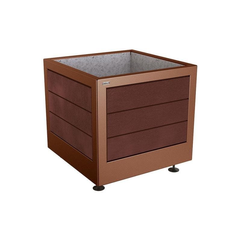 Pflanzbehälter, Stahl, recyclebarer Kunststoff, verstellbare Füße, Innen Blech fvz mit Verladungsgriffen, 700 x 800 x 800 mm (HxBxT), enzianblau