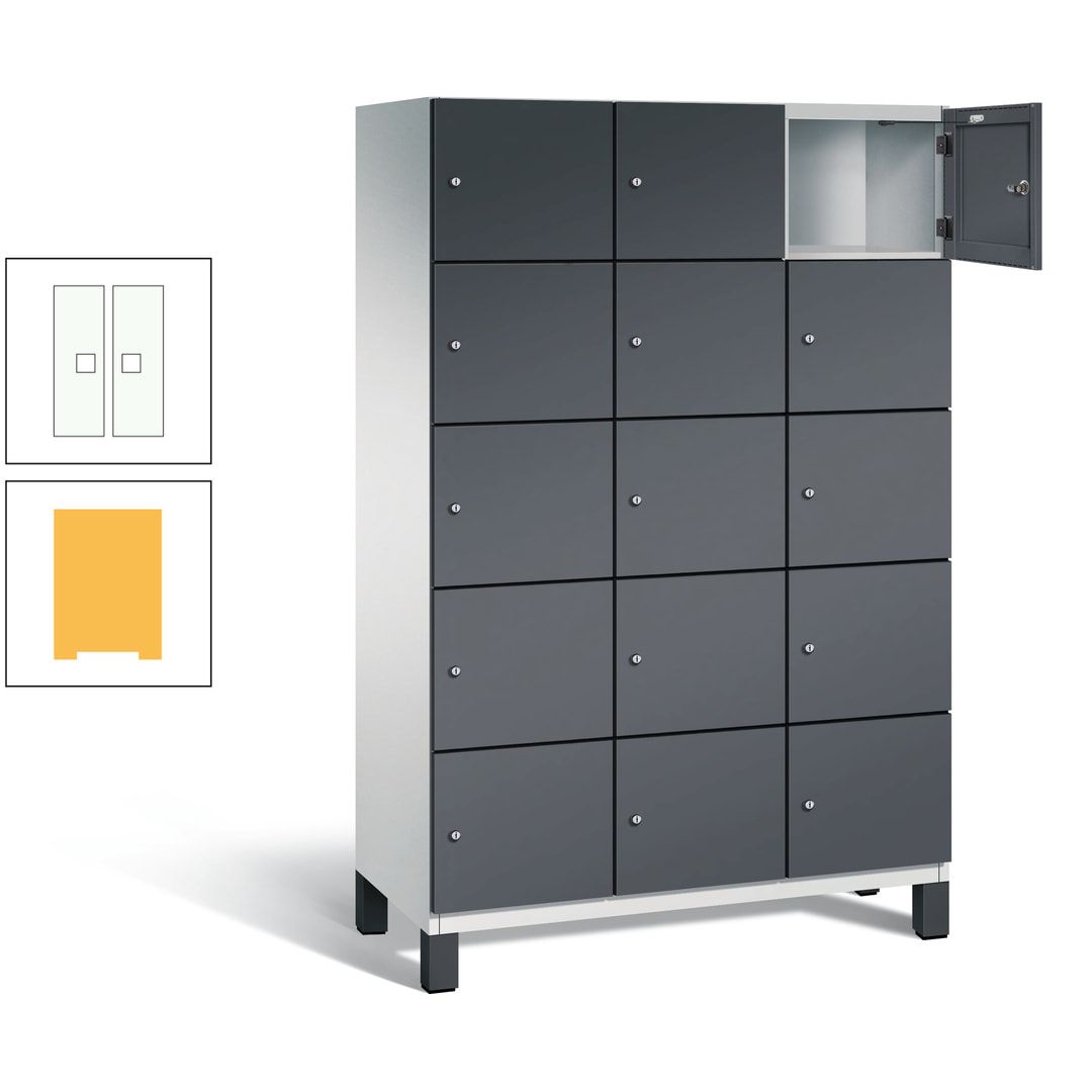 Fächerschrank, Stahlschrank, 15 Fächer, Türöffnungsbegrenzer, Füße, 1.980 x 1.200 x 525 mm (HxBxT), Korpus anthrazitgrau, Front anthrazitgrau