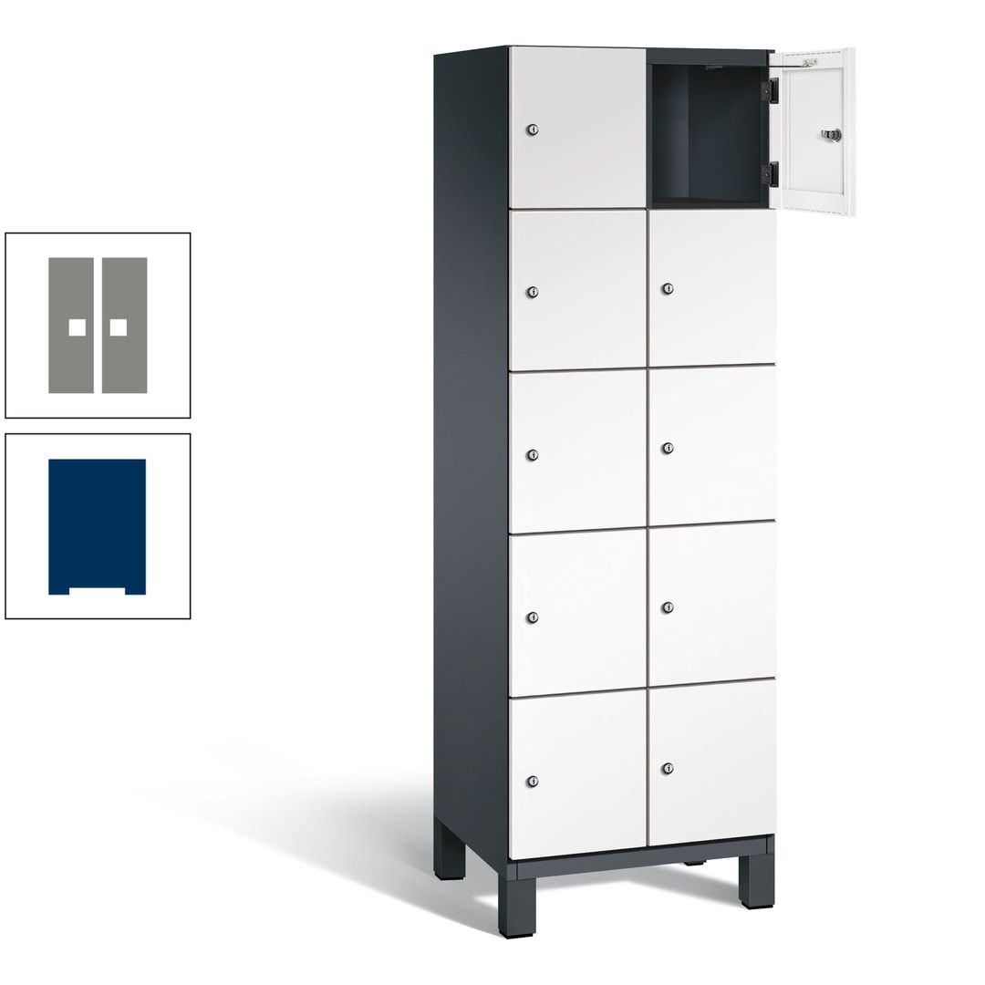Fächerschrank, Stahlschrank, 10 Fächer, Türöffnungsbegrenzer, Füße, 1.980 x 600 x 525 mm (HxBxT), Korpus anthrazitgrau, Front anthrazitgrau