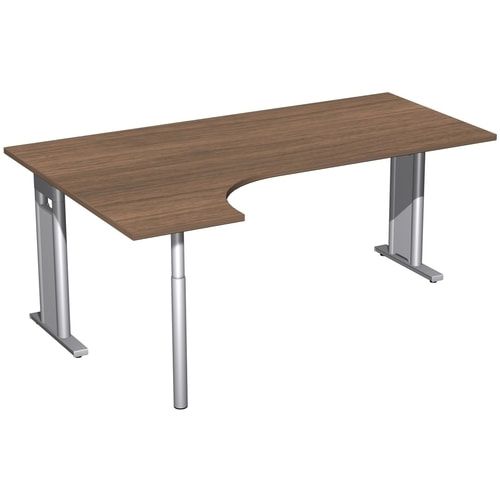 Eckschreibtisch, Ecke links, Füße einseitig verkürzt, C-Fuß Pro, 720 x 1.600 x 1.200 mm (HxBxT), Gestell silber, Dekor Ahorn