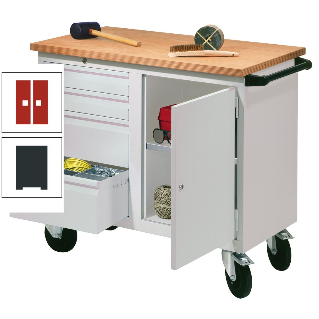 Mobile Werkbank - Werkstattwagen - 915 x 1.090 x 600 mm - 4 Schubladen und Schrankfach - anthrazitgrau