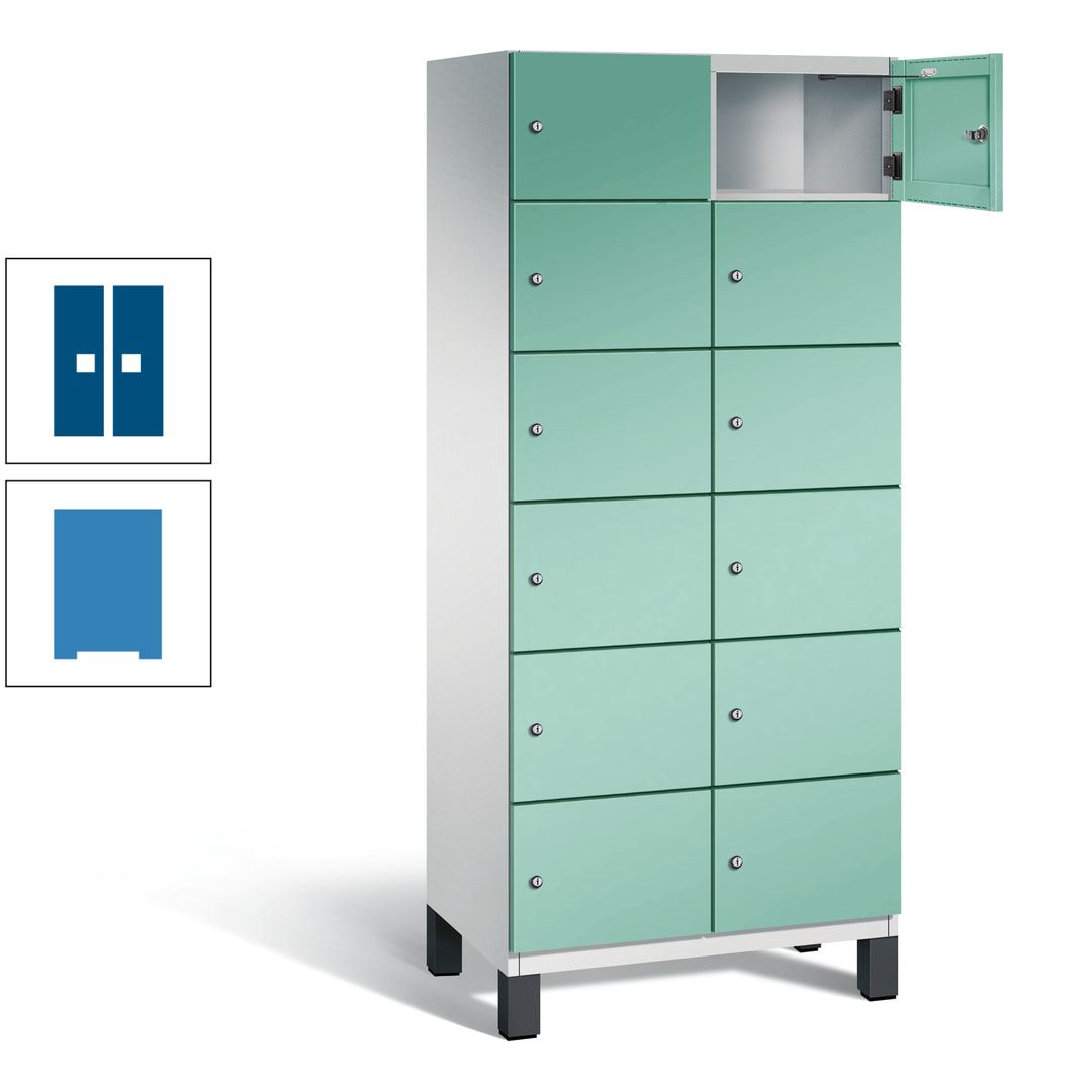 Fächerschrank, Stahlschrank, 12 Fächer, Türöffnungsbegrenzer, Füße, 1.980 x 800 x 525 mm (HxBxT), Korpus anthrazitgrau, Front anthrazitgrau