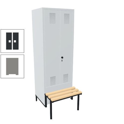 Doppel-Spind, Garderobenschrank, Buche Sitzbank integriert, 2 Abteile a 400 mm, Korpus anthrazitgrau, Tür anthrazitgrau, 1.850 x 800 x 815 mm (HxBxT)