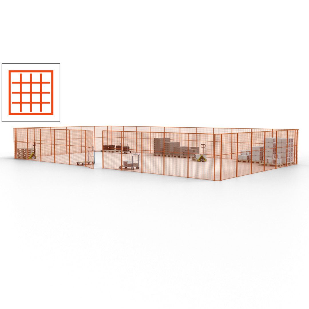 Maschinen Schutzgitter - Hallentrennwand - Sicherheitszaun - Tür - 51 m - 2.200 x 16.900 x 9.400 mm (HxBxT) - enzianblau