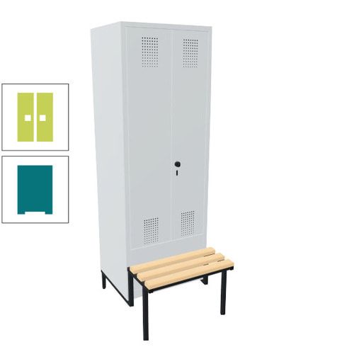Doppel-Spind, Garderobenschrank, Buche Sitzbank integriert, 2 Abteile a 400 mm, Korpus anthrazitgrau, Tür anthrazitgrau, 1.850 x 800 x 815 mm (HxBxT)